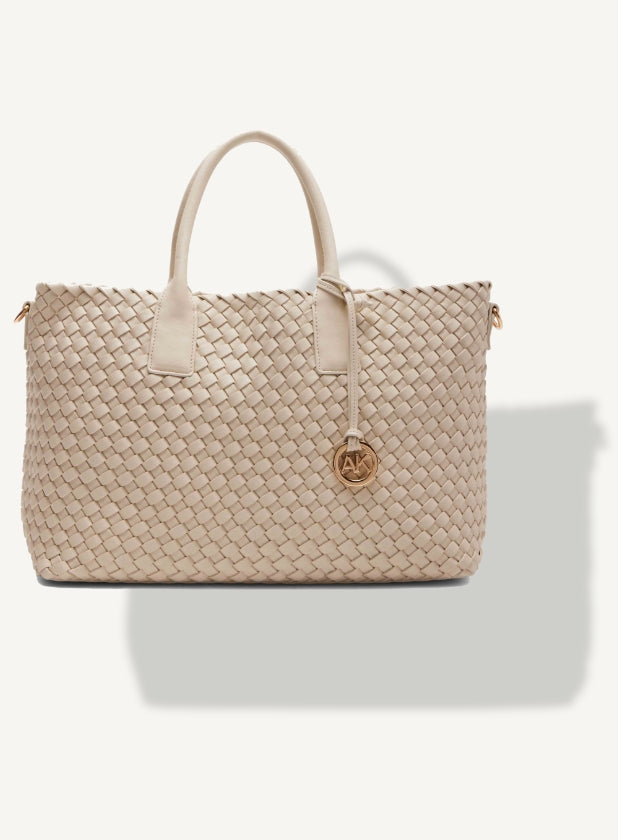woven tote bag in ivory with AK logo